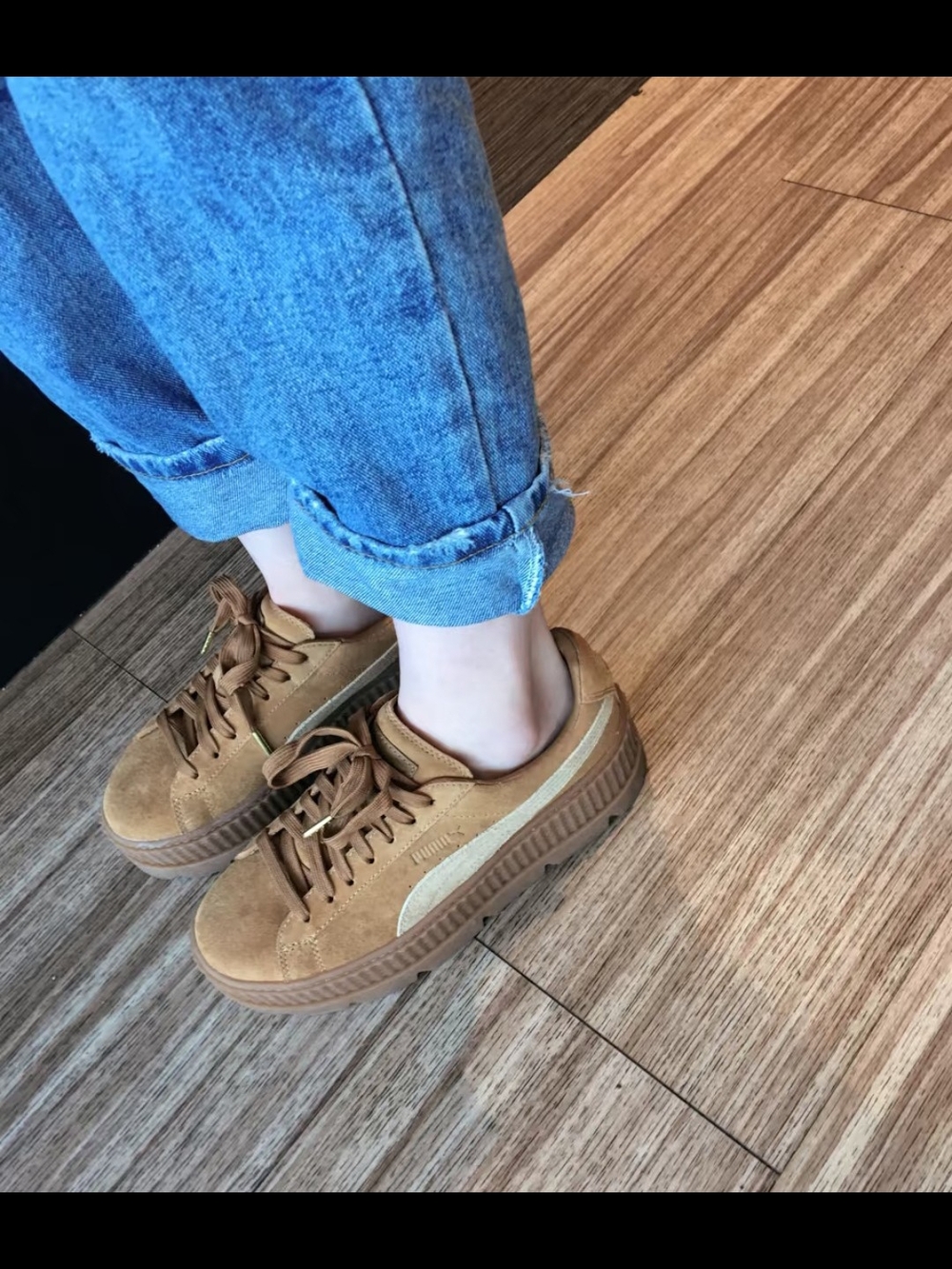 Puma Women's Suede Platform Sneaker in Brown and Cream